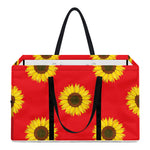 Red Sunflower Pattern Print Utility Tote Bag
