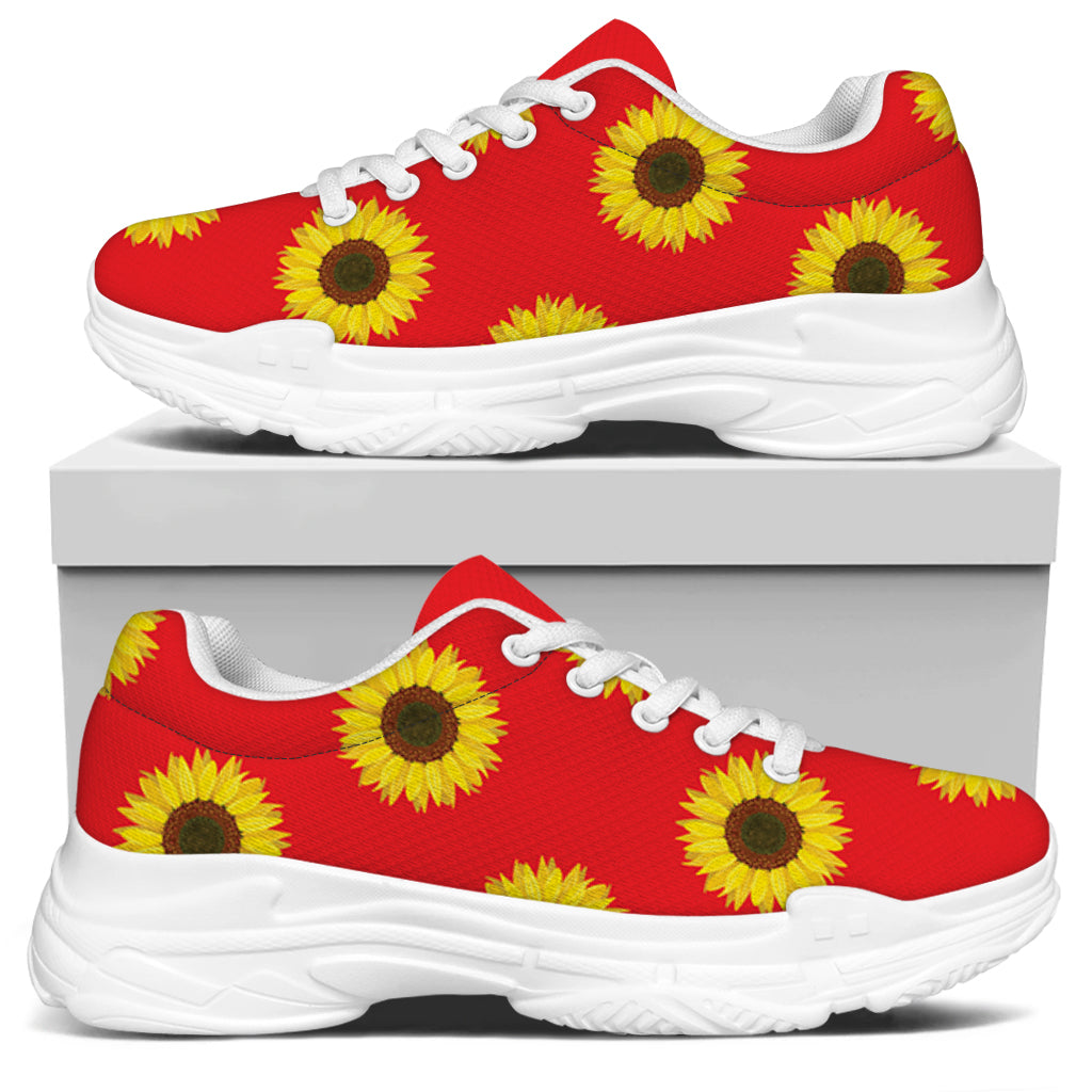 Red Sunflower Pattern Print White Chunky Shoes