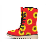 Red Sunflower Pattern Print Winter Boots