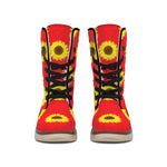 Red Sunflower Pattern Print Winter Boots