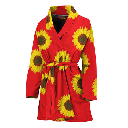 Red Sunflower Pattern Print Women's Bathrobe