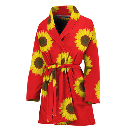 Red Sunflower Pattern Print Women's Bathrobe