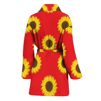 Red Sunflower Pattern Print Women's Bathrobe