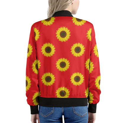 Red Sunflower Pattern Print Women's Bomber Jacket
