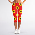 Red Sunflower Pattern Print Women's Capri Leggings