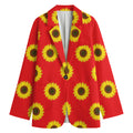 Red Sunflower Pattern Print Women's Cotton Blazer