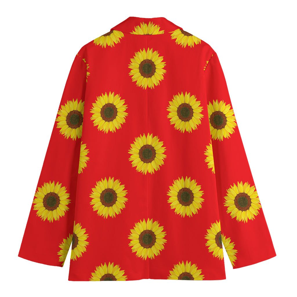 Red Sunflower Pattern Print Women's Cotton Blazer