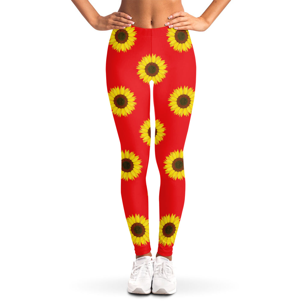 Red Sunflower Pattern Print Women's Leggings