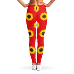Red Sunflower Pattern Print Women's Leggings