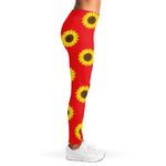 Red Sunflower Pattern Print Women's Leggings