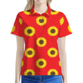 Red Sunflower Pattern Print Women's Polo Shirt