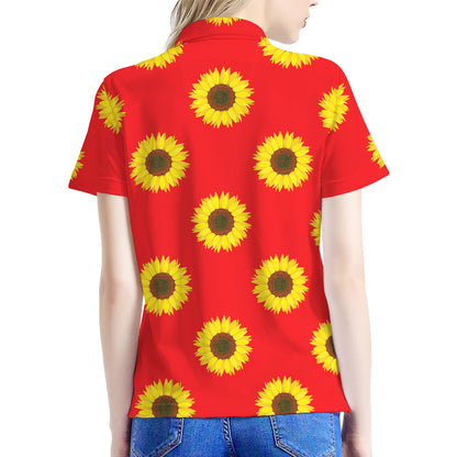 Red Sunflower Pattern Print Women's Polo Shirt