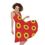Red Sunflower Pattern Print Women's Sleeveless Dress