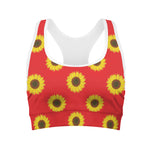 Red Sunflower Pattern Print Women's Sports Bra