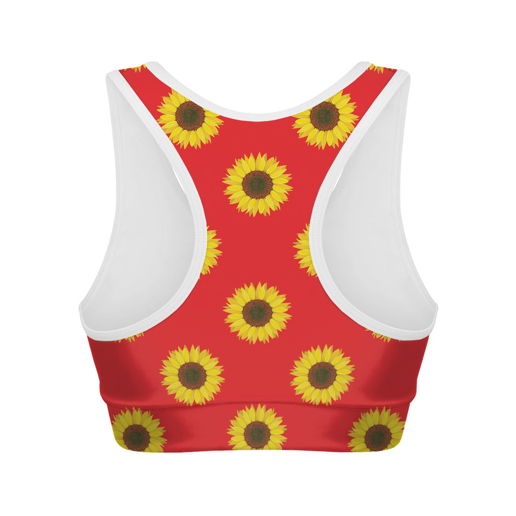 Red Sunflower Pattern Print Women's Sports Bra