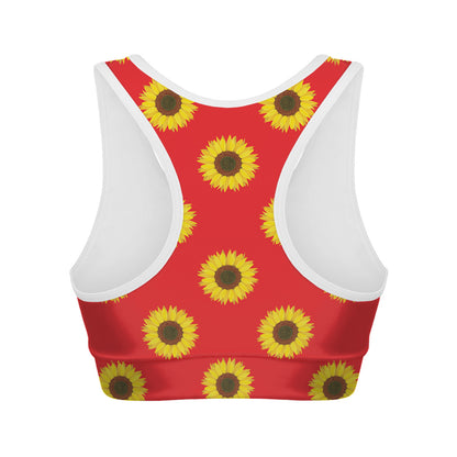 Red Sunflower Pattern Print Women's Sports Bra