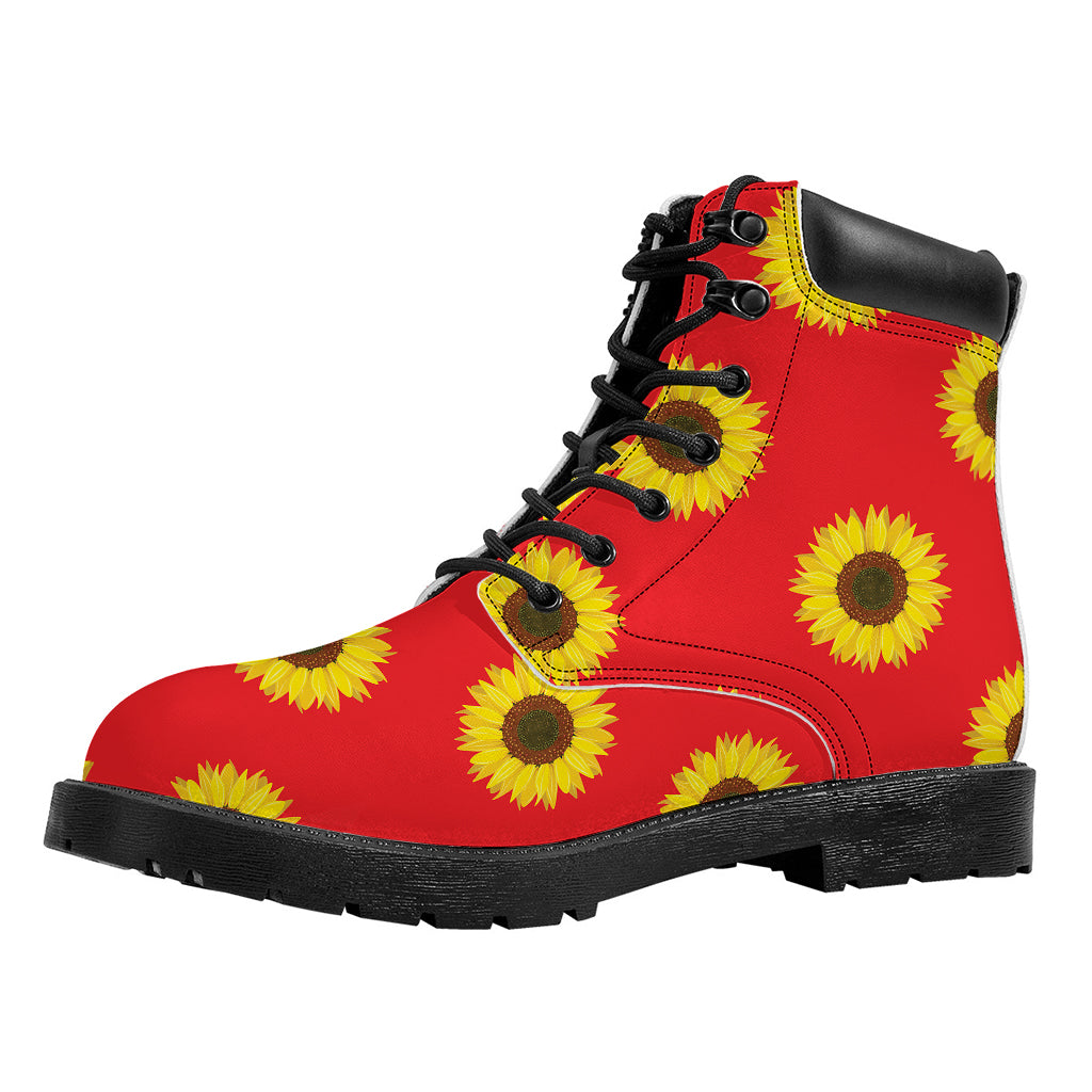 Red Sunflower Pattern Print Work Boots