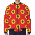 Red Sunflower Pattern Print Zip Sleeve Bomber Jacket