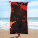 Red Sunset Samurai Print Beach Towel