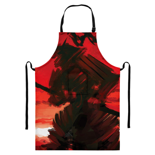 Red Sunset Samurai Print Bib Apron With Pocket