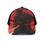 Red Sunset Samurai Print Black Mesh Trucker Cap