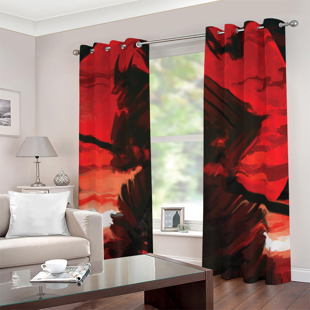 Red Sunset Samurai Print Blackout Grommet Curtains