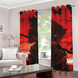 Red Sunset Samurai Print Blackout Grommet Curtains