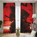 Red Sunset Samurai Print Dimout Pencil Pleat Curtains