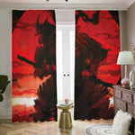 Red Sunset Samurai Print Blackout Pencil Pleat Curtains