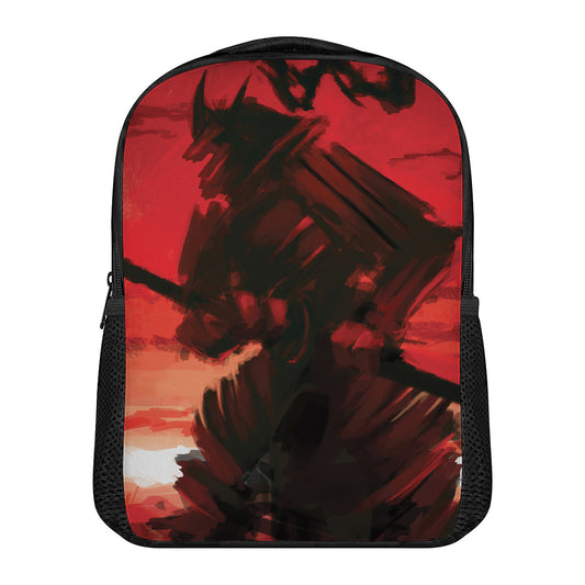 Red Sunset Samurai Print Casual Backpack