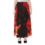 Red Sunset Samurai Print Chiffon Maxi Skirt