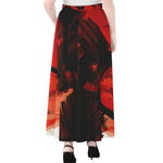 Red Sunset Samurai Print Chiffon Maxi Skirt