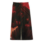 Red Sunset Samurai Print Cotton Front Slit Maxi Skirt