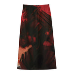 Red Sunset Samurai Print Cotton Front Slit Maxi Skirt