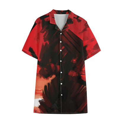 Red Sunset Samurai Print Cotton Hawaiian Shirt