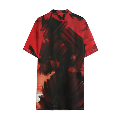 Red Sunset Samurai Print Cotton Hawaiian Shirt