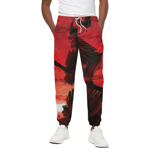 Red Sunset Samurai Print Cotton Pants