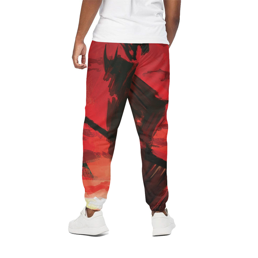 Red Sunset Samurai Print Cotton Pants