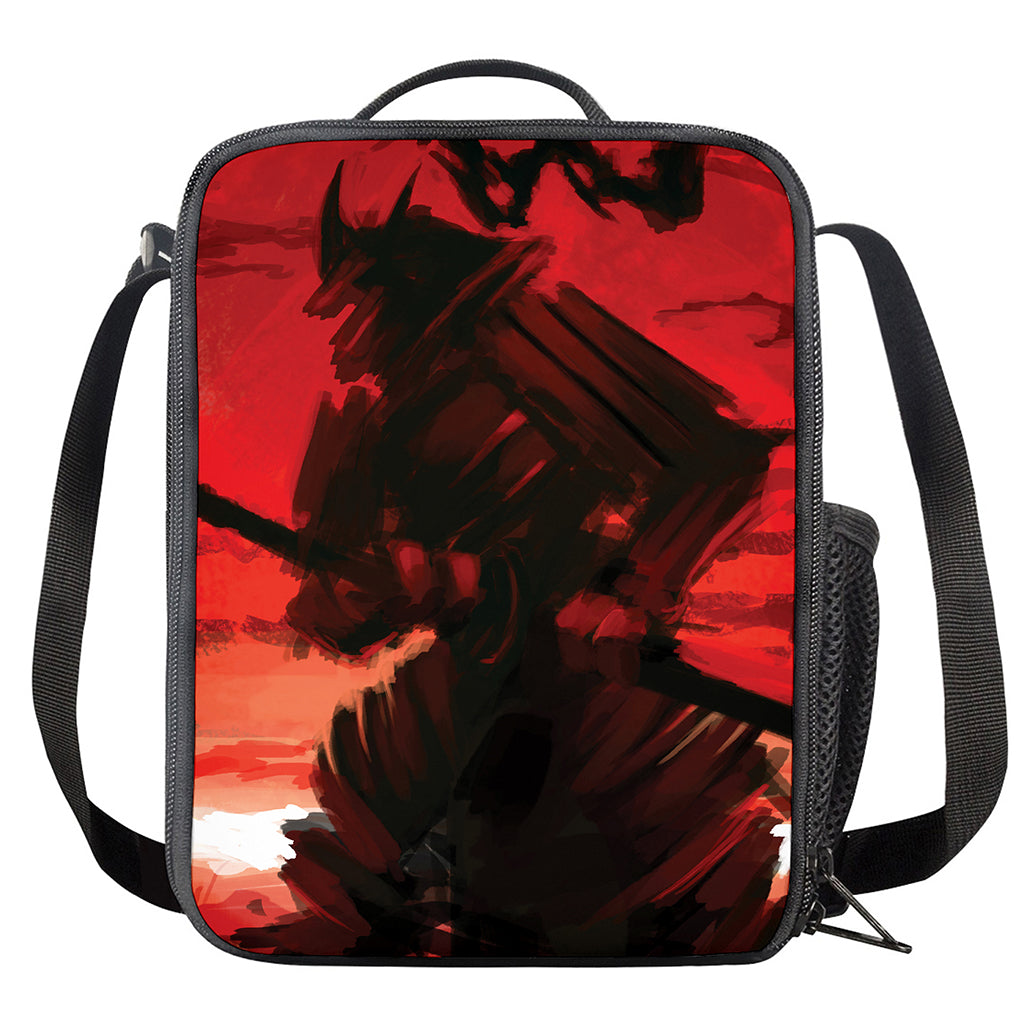 Red Sunset Samurai Print Crossbody Lunch Bag