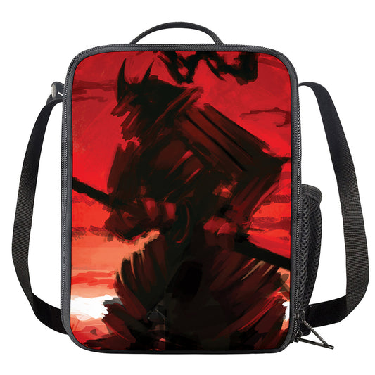 Red Sunset Samurai Print Crossbody Lunch Bag