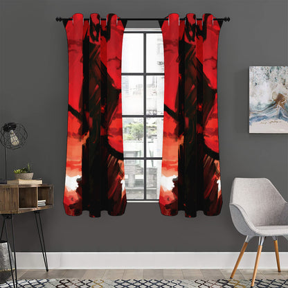 Red Sunset Samurai Print Curtain