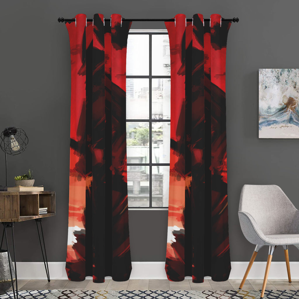 Red Sunset Samurai Print Curtain