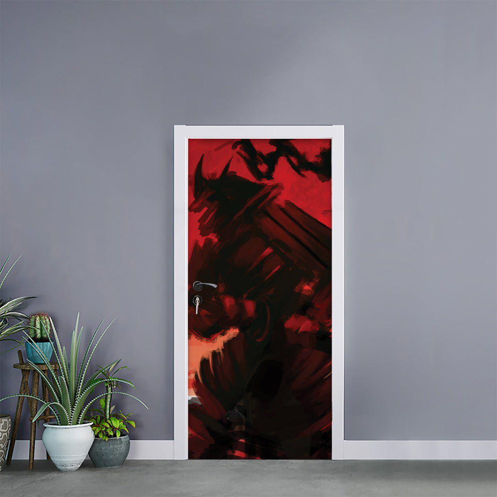 Red Sunset Samurai Print Door Sticker