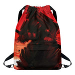 Red Sunset Samurai Print Drawstring Backpack