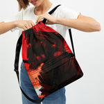 Red Sunset Samurai Print Drawstring Backpack
