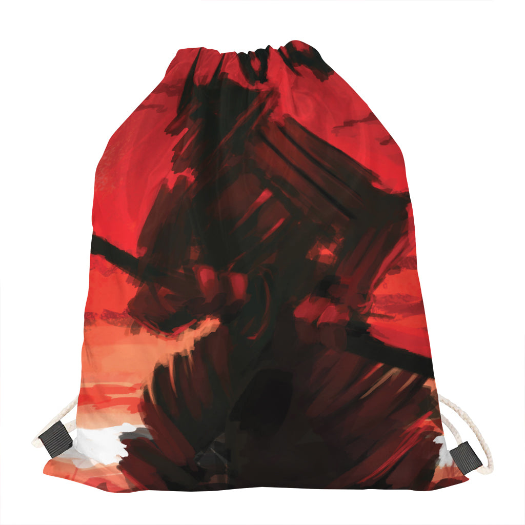 Red Sunset Samurai Print Drawstring Bag