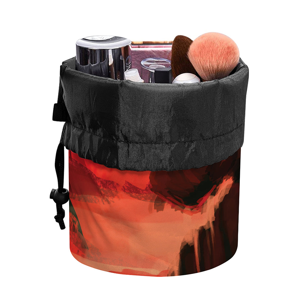 Red Sunset Samurai Print Drawstring Makeup Bag
