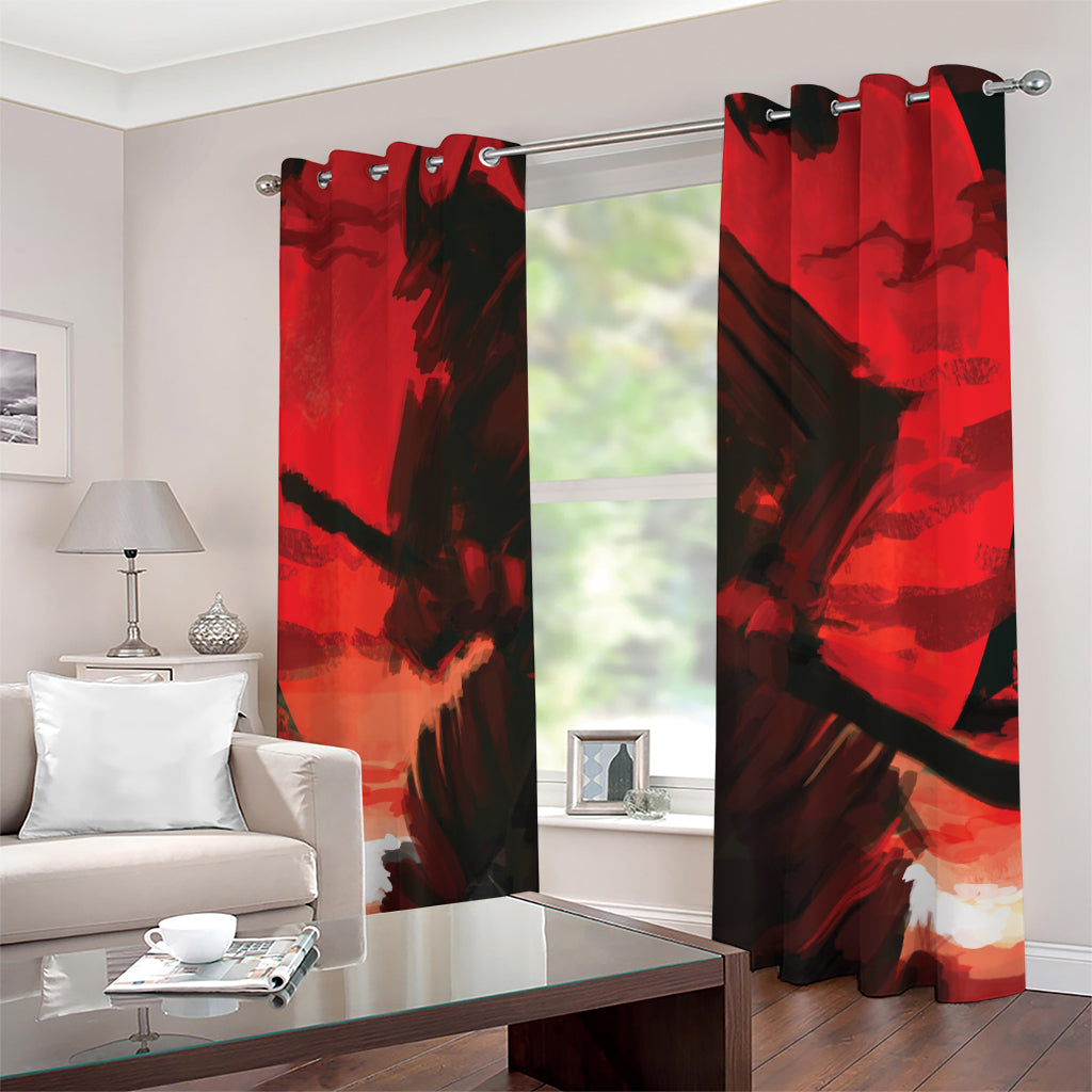 Red Sunset Samurai Print Extra Wide Grommet Curtains