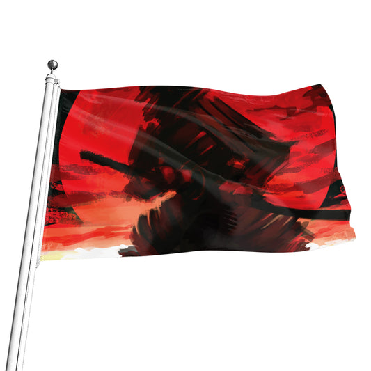 Red Sunset Samurai Print Flag