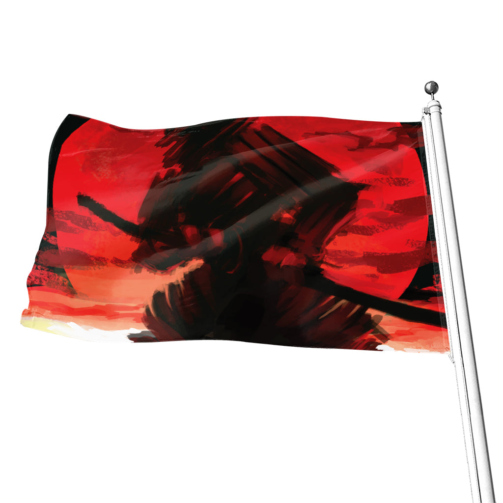 Red Sunset Samurai Print Flag